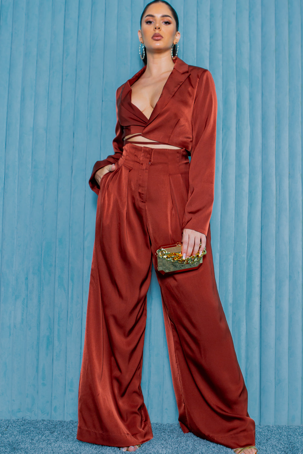 Red Suiting Fabric Crop Blazer Set Design by Ranbir Mukherjee at Pernia's  Pop Up Shop 2024